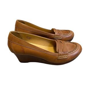 LL Bean Wedge Loafer Women 9M Brown Leather Round Toe Comfort Office Wear Casual